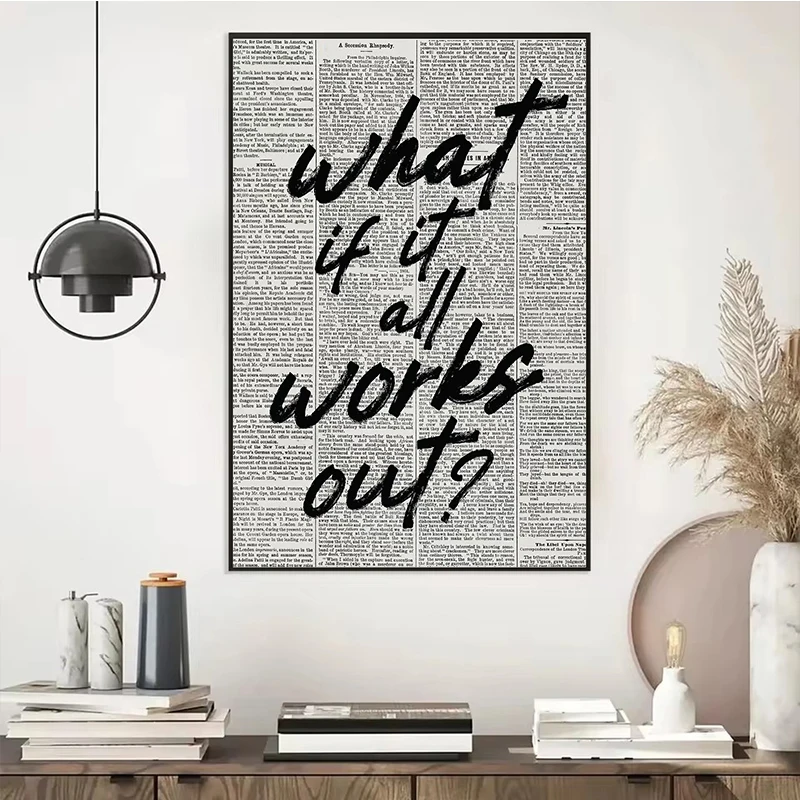 1pc frameless Newspaper Poster What If It All Works Out Positive Quote Canvas Wall Art, Affirming Minimalist Prints, Neutral Dor