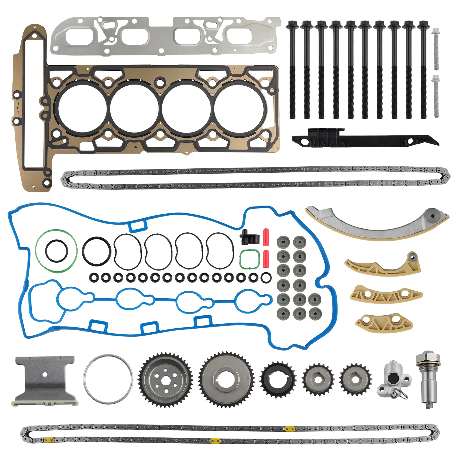 Timing Chain Kit & Head Gasket Bolts Set For GM Ecotec 2.0L 2.4L DOHC 09-16