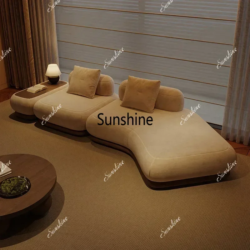 Italian Minimalist Lamb Wool Splicing Modular Sofa Curved Armrest Design Villa Living Room Complete Set Guest Sofa T*