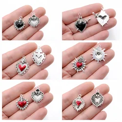 10pcs New Goth 6 Styles Catholic Enamel Sacred Heart Alloy Pendant DIY Charms Bracelet Earrings Jewelry Making For Woman P34