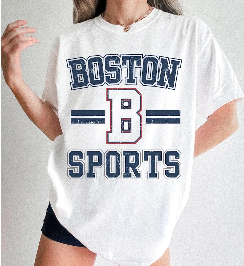 Camiseta Deportiva Boston Vintage Casual Holgada de Manga Corta para Hombre, Camiseta de Poliéster con Gráfico de Letras, Camisa Streetwear Y2k
