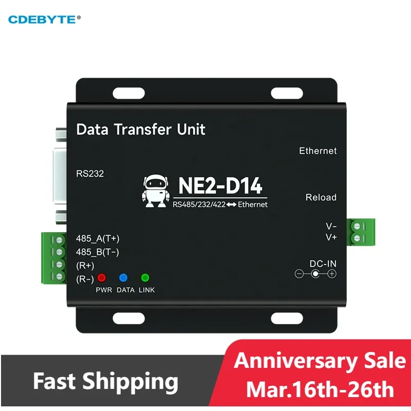 RS485/RS232/RS422 to Ethernet Serial Server DC8-28V Modbus TCP to RTU MQTT Two-Way Socket Link CDEBYTE NE2-D14 AT Command