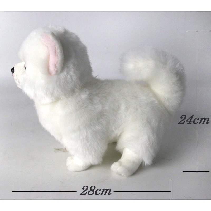 Plush Pomeranian Dog Doll Simulation Dog Stuffed Animal Toys Super Realistic Dog Toy For Pet Lovers Luxury Home Decor Snow White