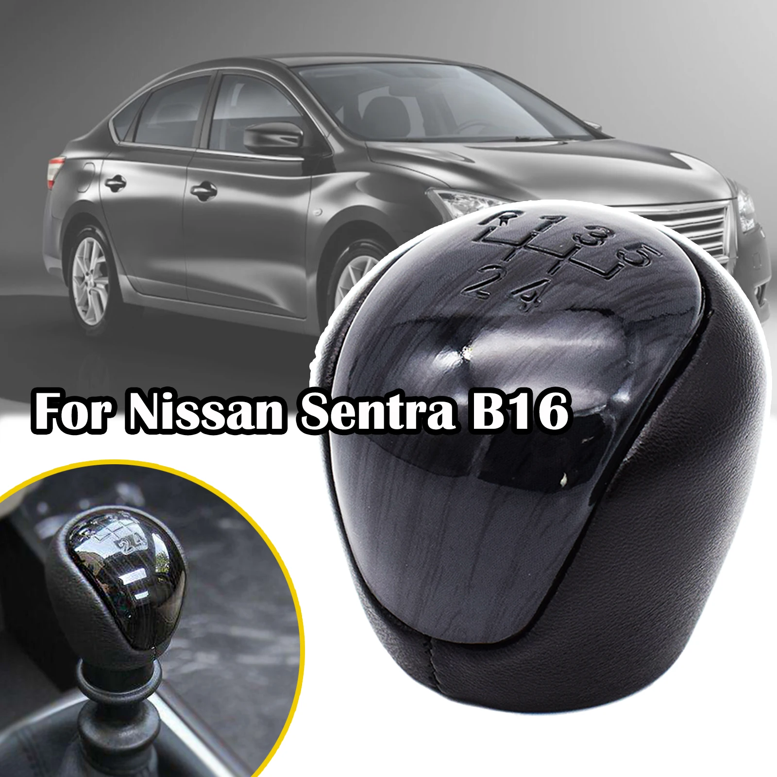 

For Nissan Sentra B16 2006 2007 2008 - 2012 Nissan SE MT 5Speed Pu Leather Gear Stick Shift Knob Lever Pen Adapter Replacement