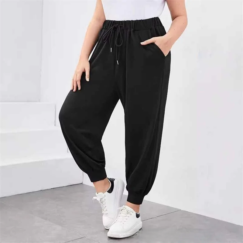 بالإضافة إلى حجم Sweatpants عارضة السراويل المنزل فضفاضة عالية الخصر الشارع Sle السراويل مع كيتس السراويل الطويلة ألياف البوليستر