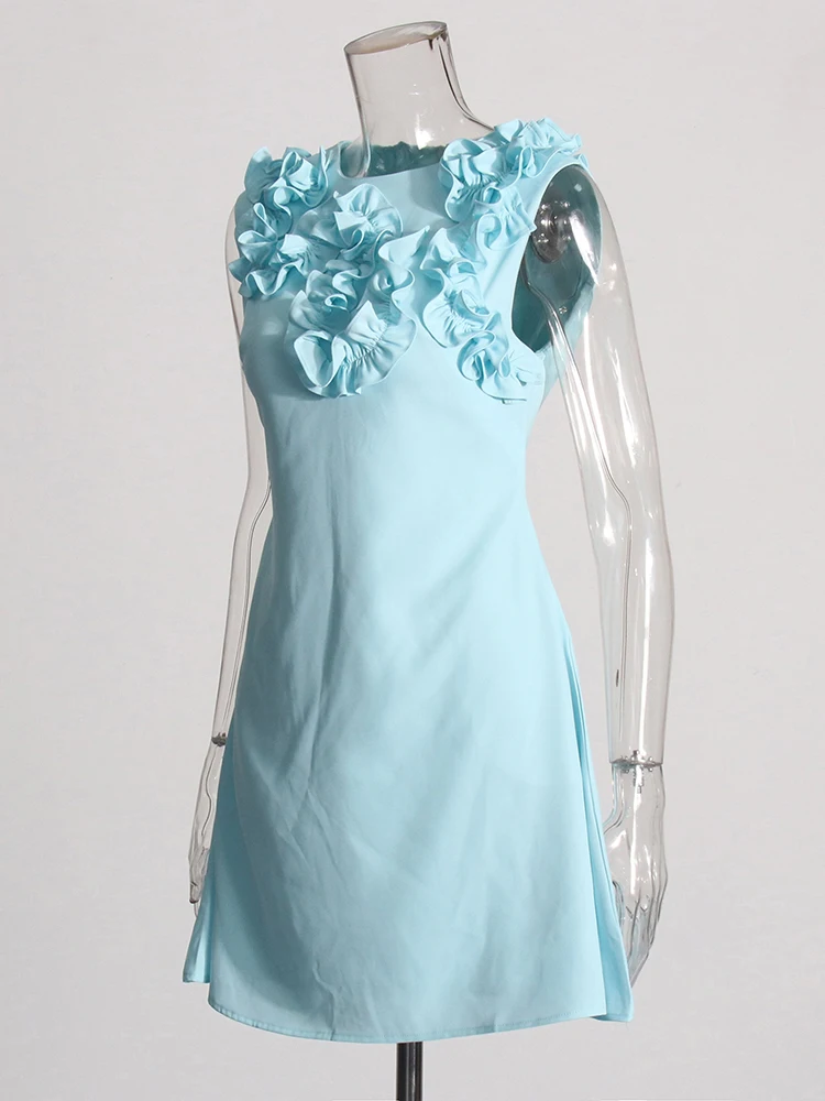 Minivestido Floral 3D elegante para mujer, vestido elegante sin mangas con volantes y retazos, Vestidos ajustados de lujo para fiesta, bata para mujer