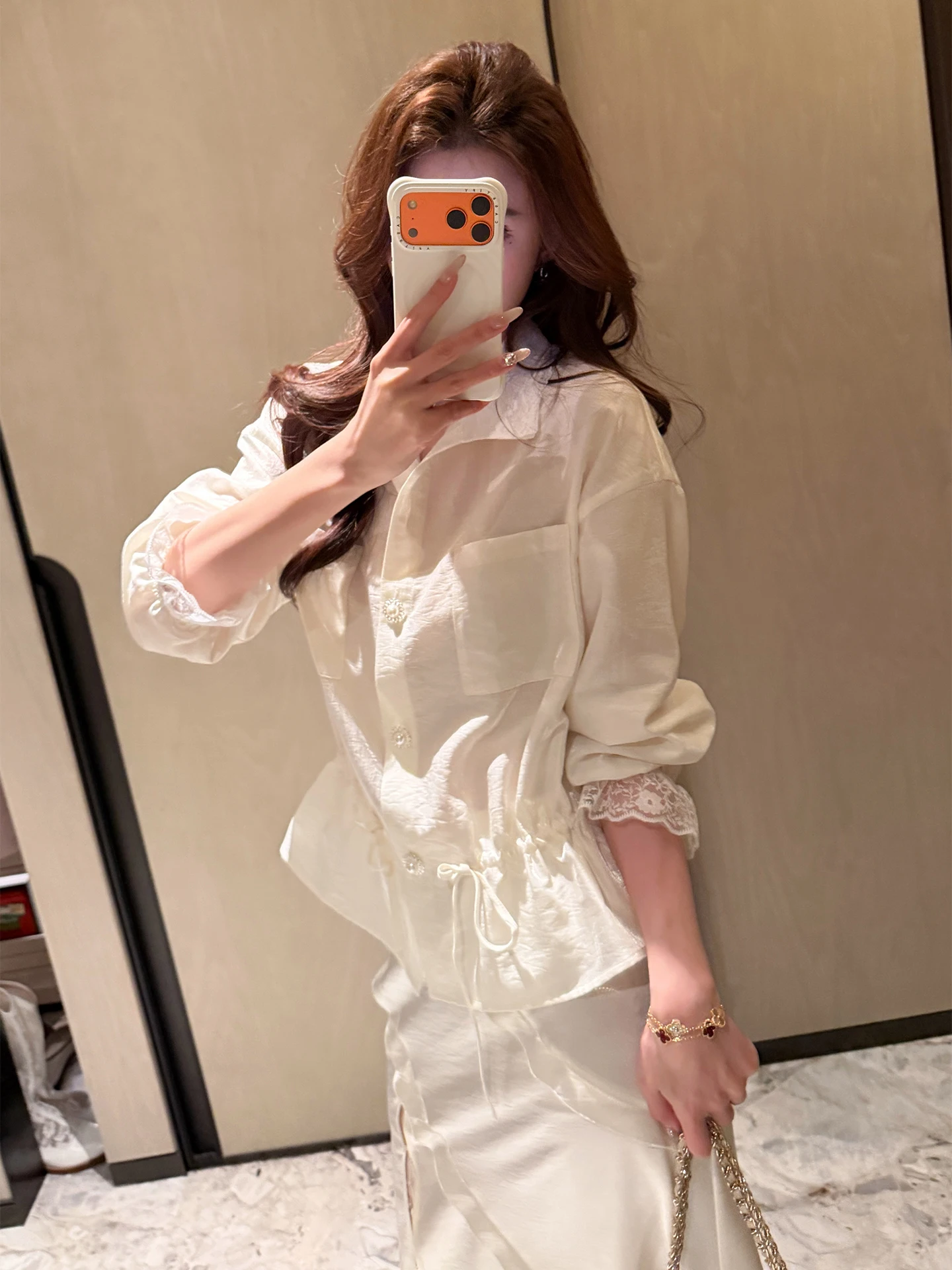 

Kun Spring Mountain Women's Acetate Satin irt Jaet Casual Sle Long Sve Flip Collar Rigid Fit Lenzing Fiber Blend