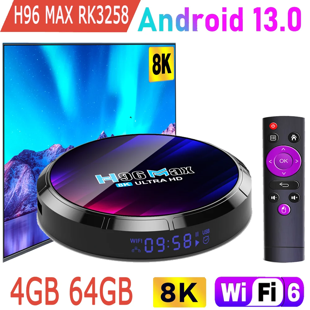 H96Max RK3528 Android 13.0 Quad Core 8K HDR Wifi6 LAN 100M Dual Wifi 2.4G 5G BT5.0 Media Player Game Stick Smart TV Box