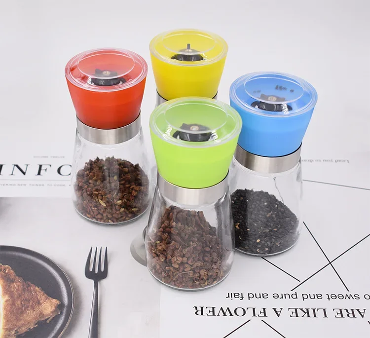 

1PC 180ML Creative Stainless Steel Mill Salt Pepper DIY Manual Bottle Grinder Glass Kitchen Tool Pepper Grinder Bottle JO 1075