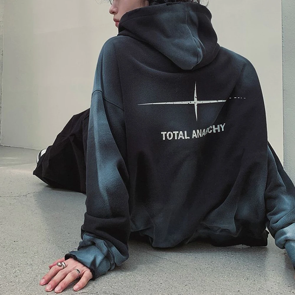 Fashion Gradient Tie-Dye Hooded Sweatshirt Men'S 2025 Spring Autumn Loose Double Zipper Top Korean Trendy Mens Cardigan Jacket