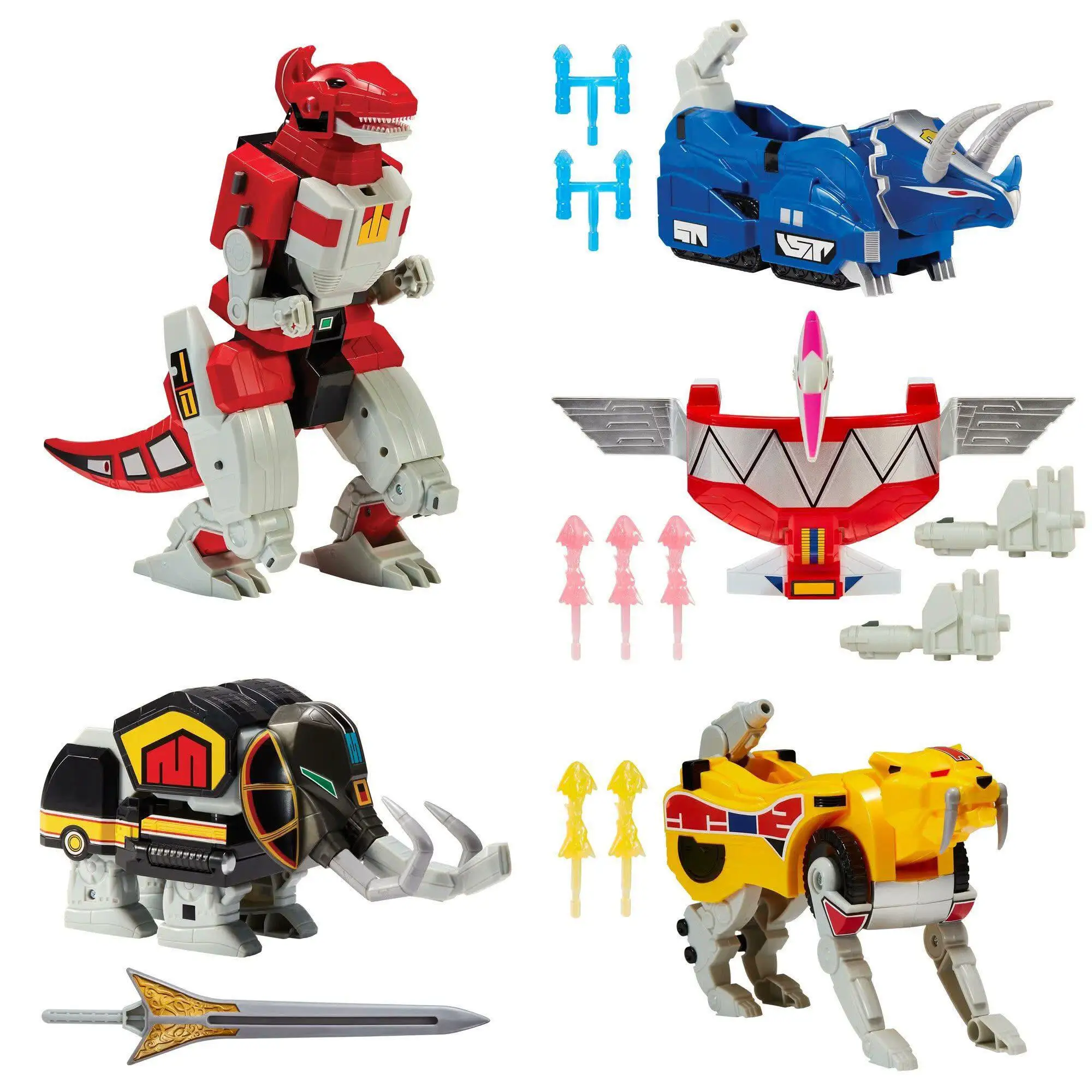 

Mighty Morphin Power Rangers Anime Dino Rangers Megazord Action Figure Tyrannosaurus Sabertooth Tiger Movable Collection Model