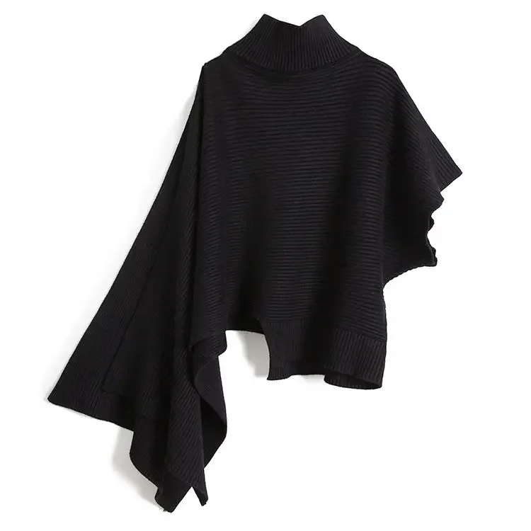 Loose Irregular Sweater Cape 2024 New Design High-necked Split-Off Sleeve Warmth for Women