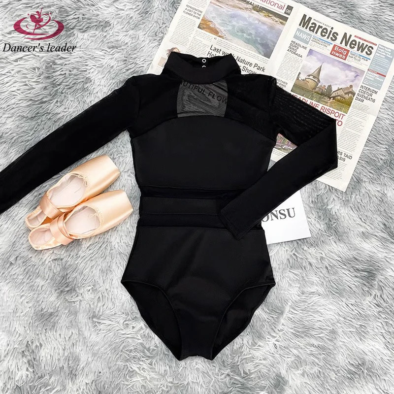 

Ballet Costume Leotard for Black Mesh Stitching Slim Gymnastics Tight Clothes for Performance Adult Aerial Yoga Costume
