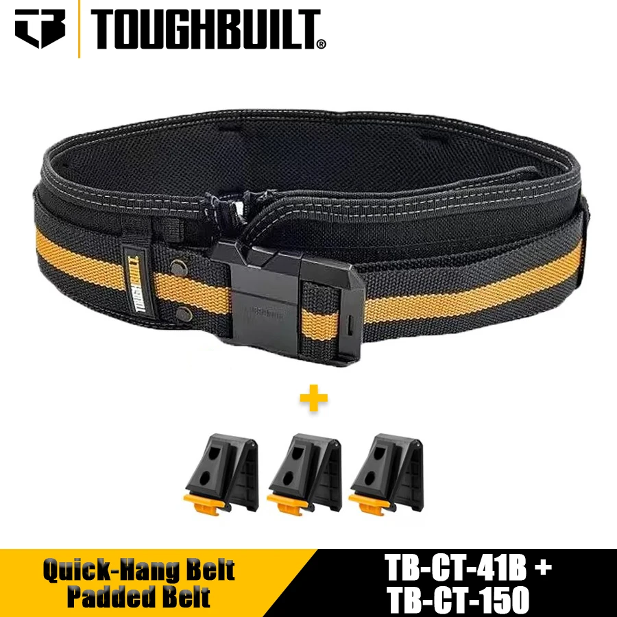 TOUGHBUILT TB-CT-41B Quick-Hang Belt Padded Belt for Waists 32″-48″ with Professionals Steel Buckle Heavy Duty Buckle Hand Tools