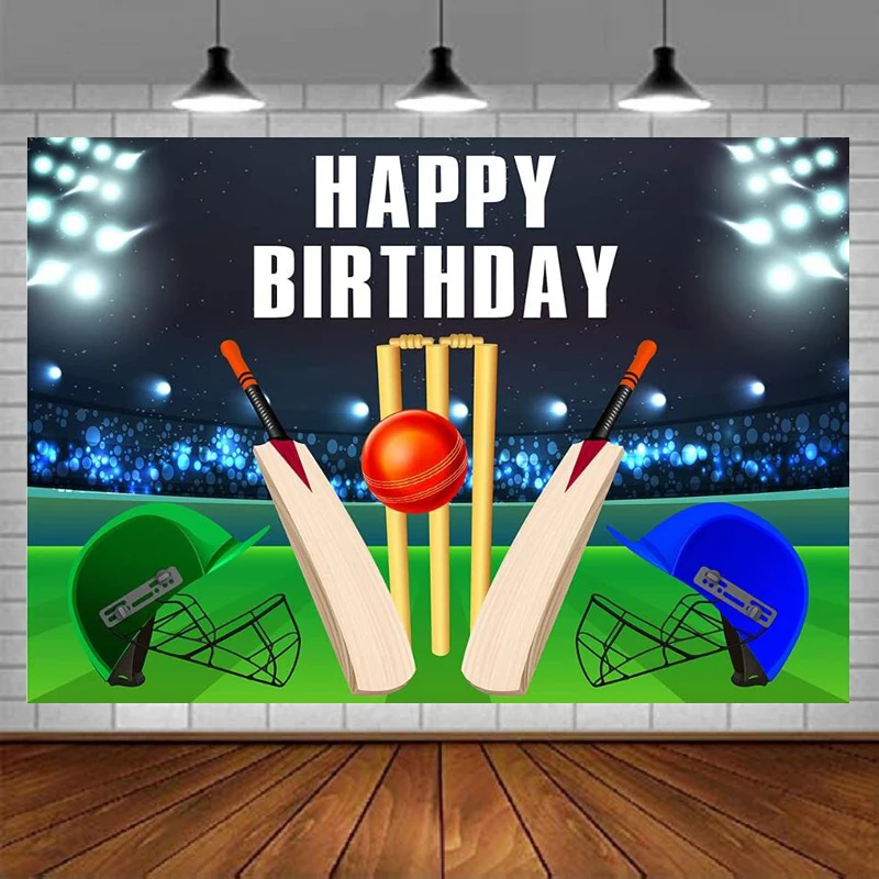 Cricket Sport Theme Happy Birthday Party Photography Backdrop Spotlight Stadium Background Banner Studio Photo Props Supplies