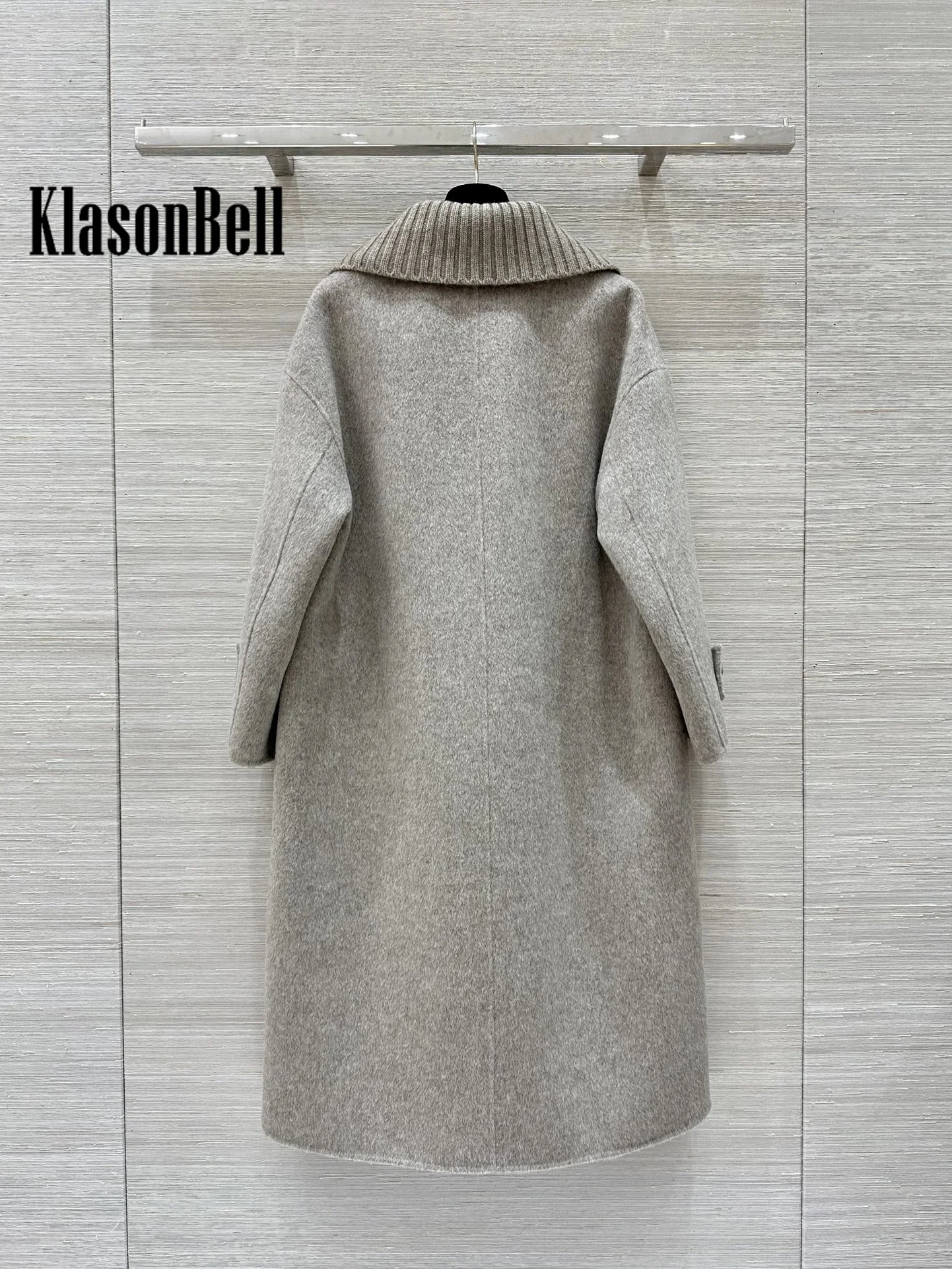 10.7 KlasonBell Women 2024 Autumn Winter Double-Sided Wool Coat + Knit Lapel Spliced Down Vest Set Keep Warm Long Outerwear