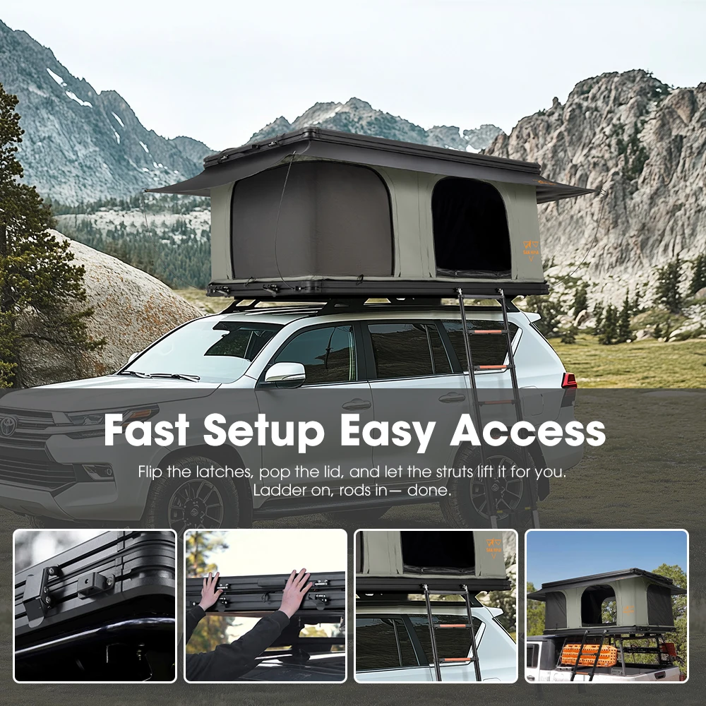 Tenda da tetto per auto con guscio rigido in ABS impermeabile premium - Configurazione rapida, design a guscio rigido per campeggio avventuroso