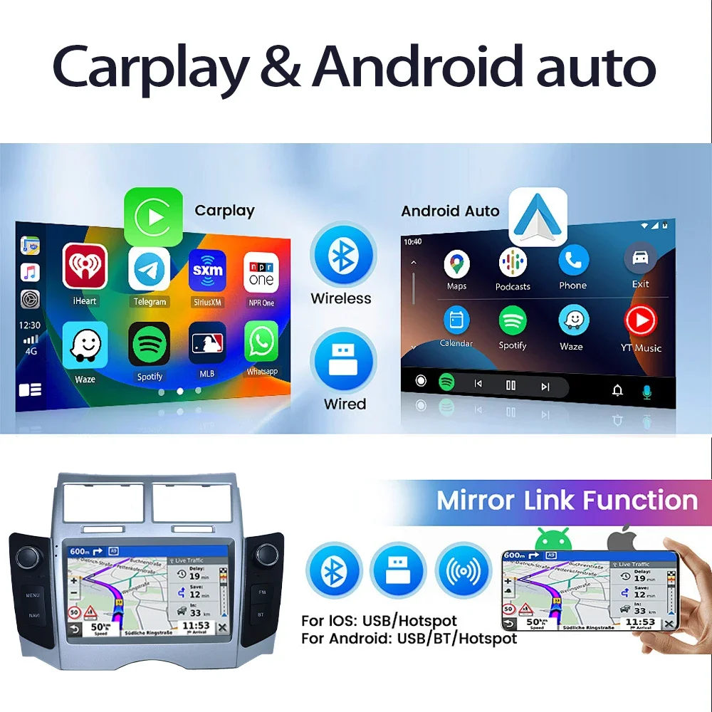 Car Radio Android 2din for Toyota YarisXP90 Vitz Platz 2005-2012 7" Multimedia Carplay Wireless Stereo Autoaudio Naviagtion GPS view 4