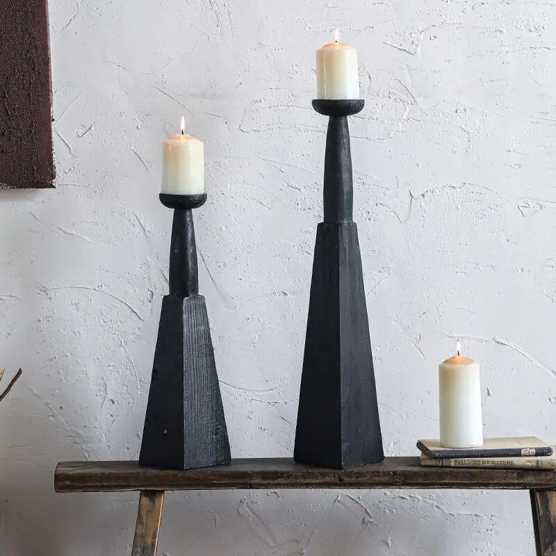 Black high-end old retro wood candle holder, solid wood candle holder, home ornament