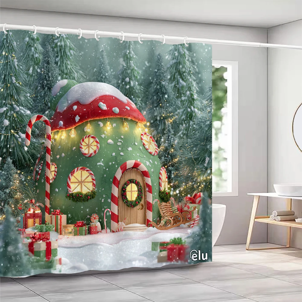

cartoon Christmas Shower Curtain with Hooks Snowman and Santa Claus Shower Curtain home for print Christmas decoration Curtain