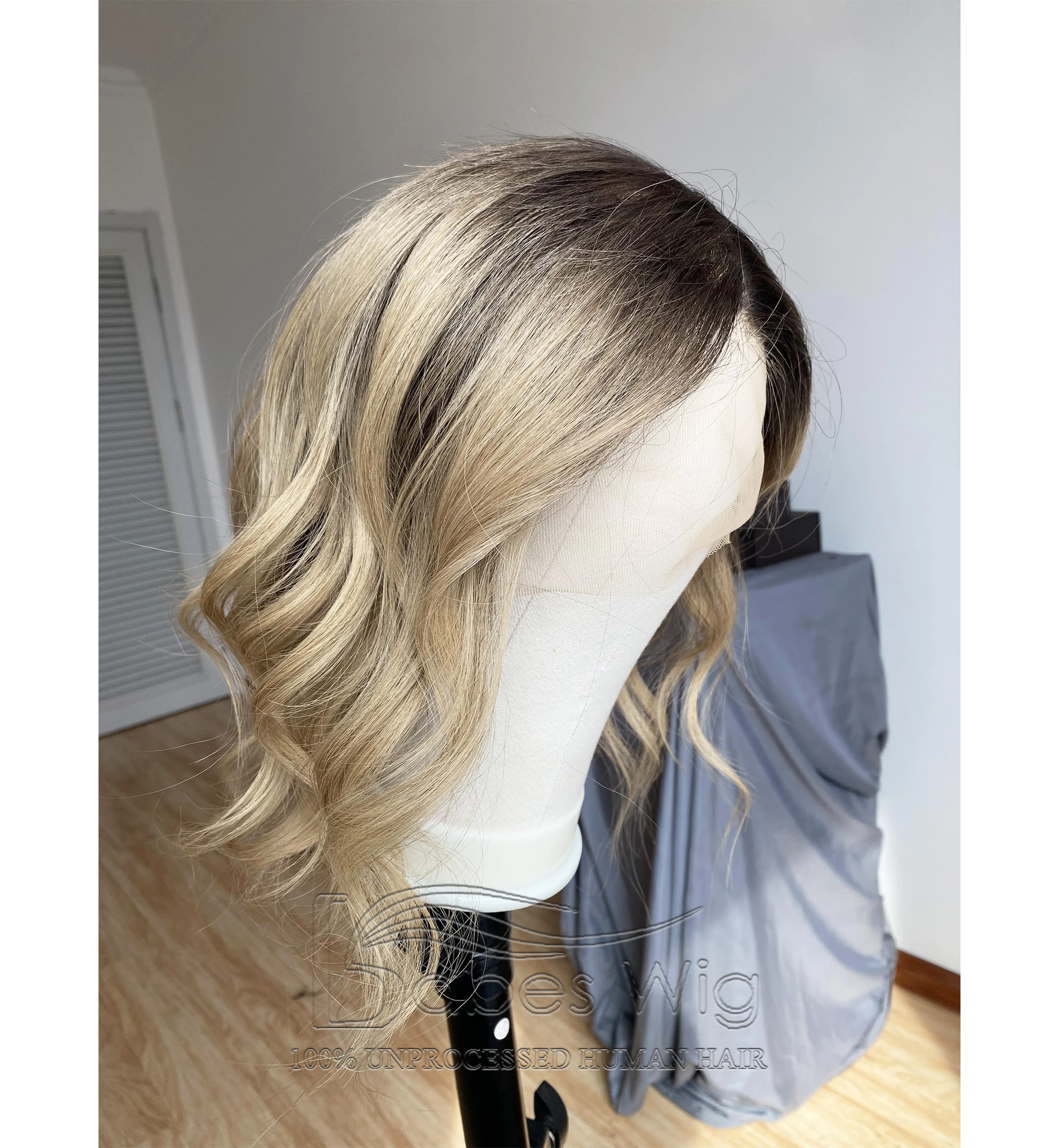 Best Ombre Brown to Blonde Short Cut BOB Wigs Virgin Human hair Wigs Silk Top Lace Front Ｗig Wavy Silk base Lace Wigs For Women