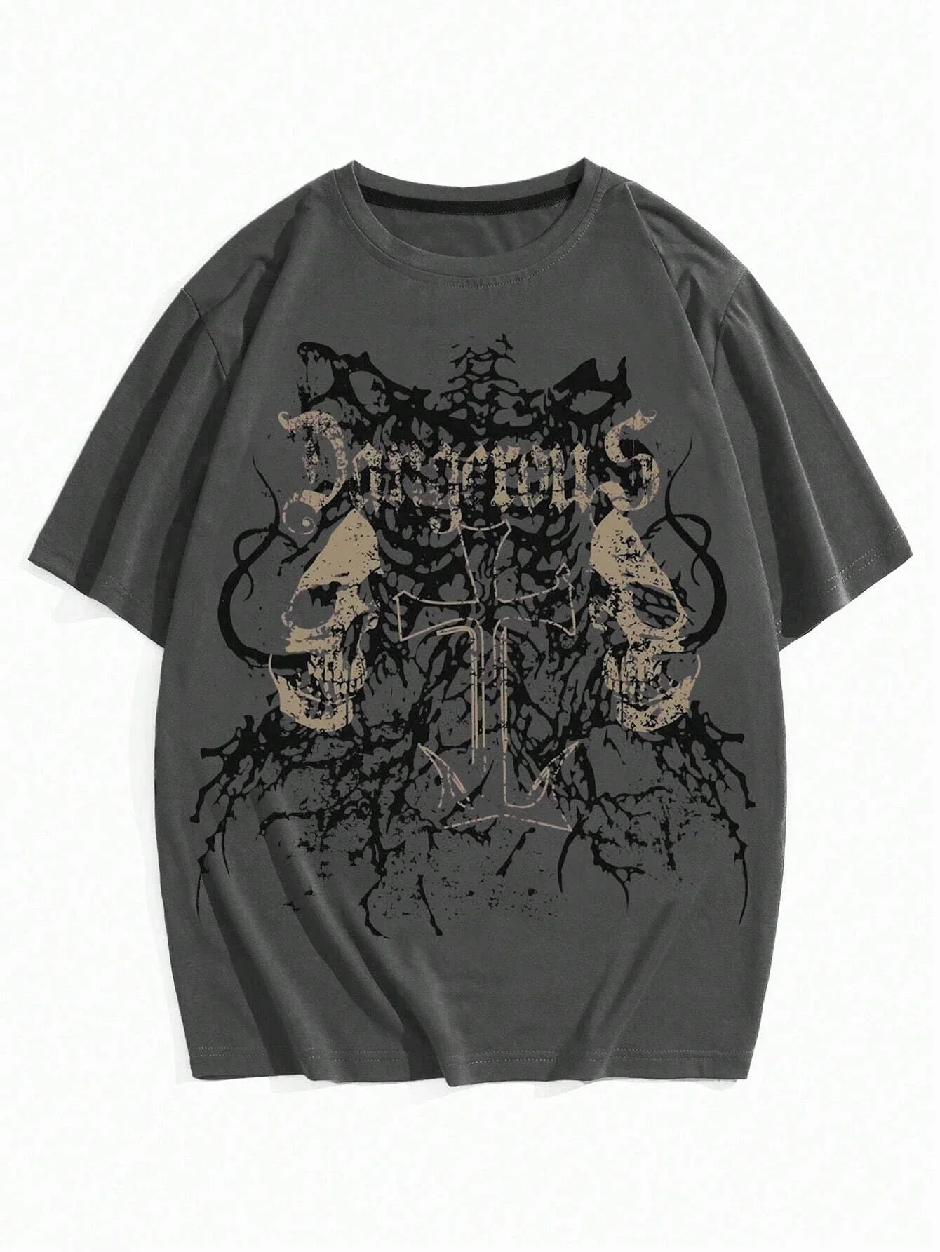 

Grunge Punk Skull Printed Women Men Unisex Cotton T-shirt Luxury Brand Fashion Big Size Top Casual Short Sleeve Classic Tee 4xl