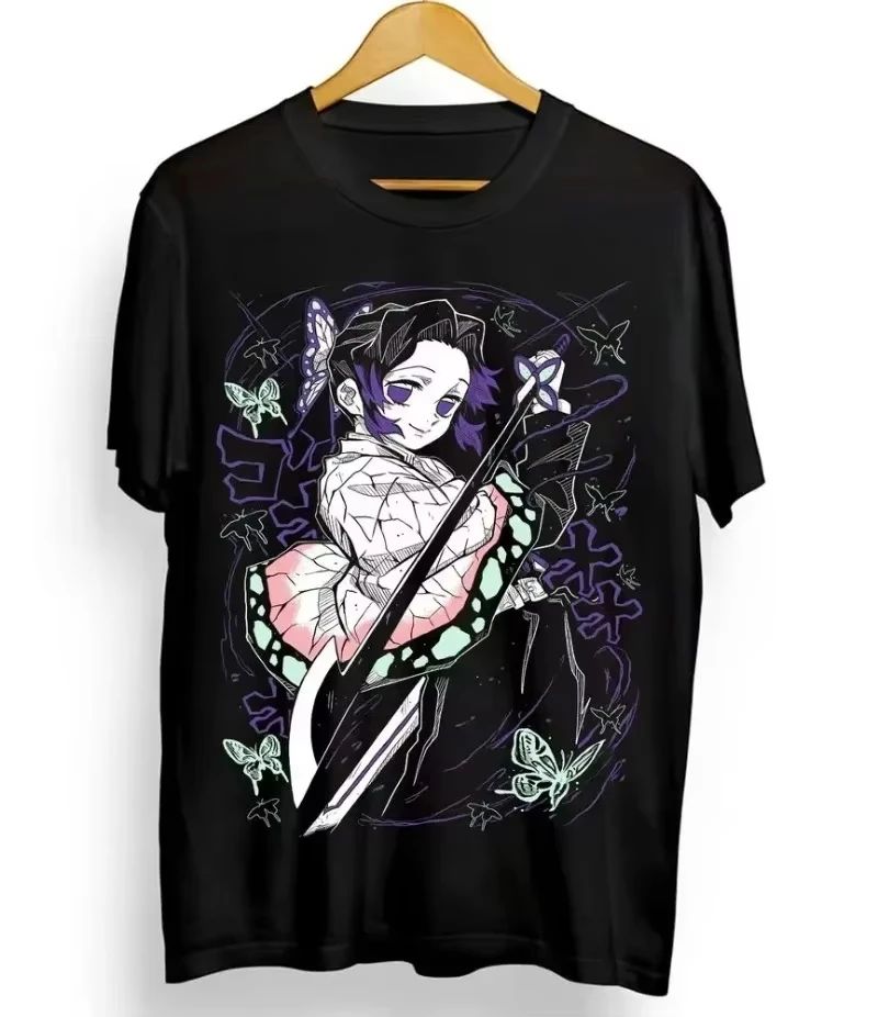 Shinobu Kocho T-Shirt Demon Killer Kimetsu No Yaiba Design Anime Print T-Shirt Sommer Damen Grafik-T-Shirt Übergroßes T-Shirt