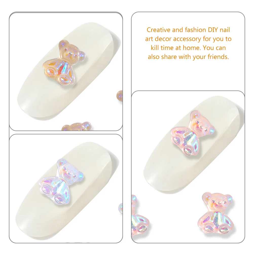 

64pcs Holographic Decor Bear Rhinestones Diy Manicure 3D Flatback Rhinestones Nail Charms Salon Supply Nail Gems Beauty Prop