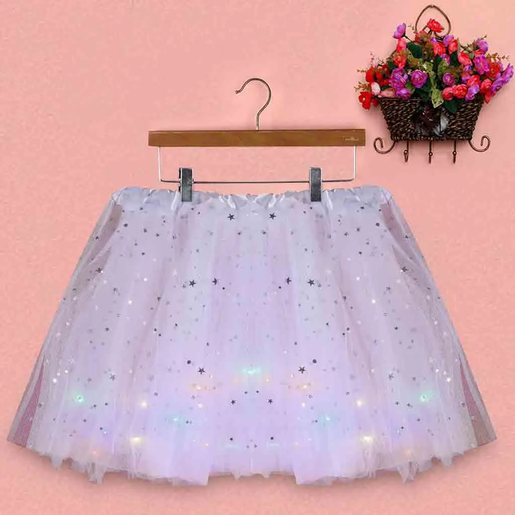 LED Glowing Light Women Tulle Star Skirt Short Tutu Mini Skirt Adult Fancy Ballet Dancewear Party Costume Ball Gown Mini Skirt