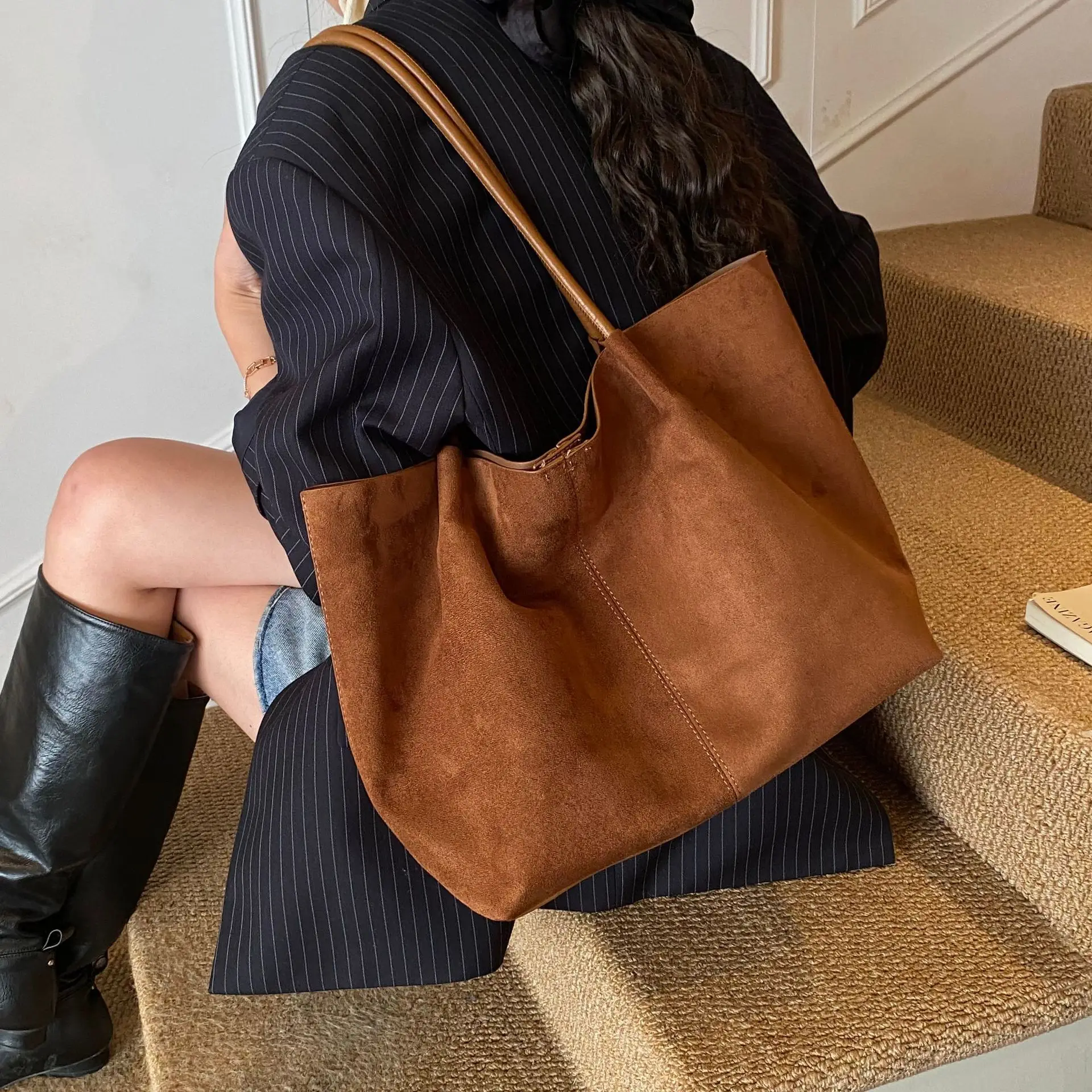 

CGCBAG винтажная роскошная брендовая женская сумка-тоут, повседневная большая вместительная женская сумка на плечо, замшевые сумки высокого качества для поездок на работу