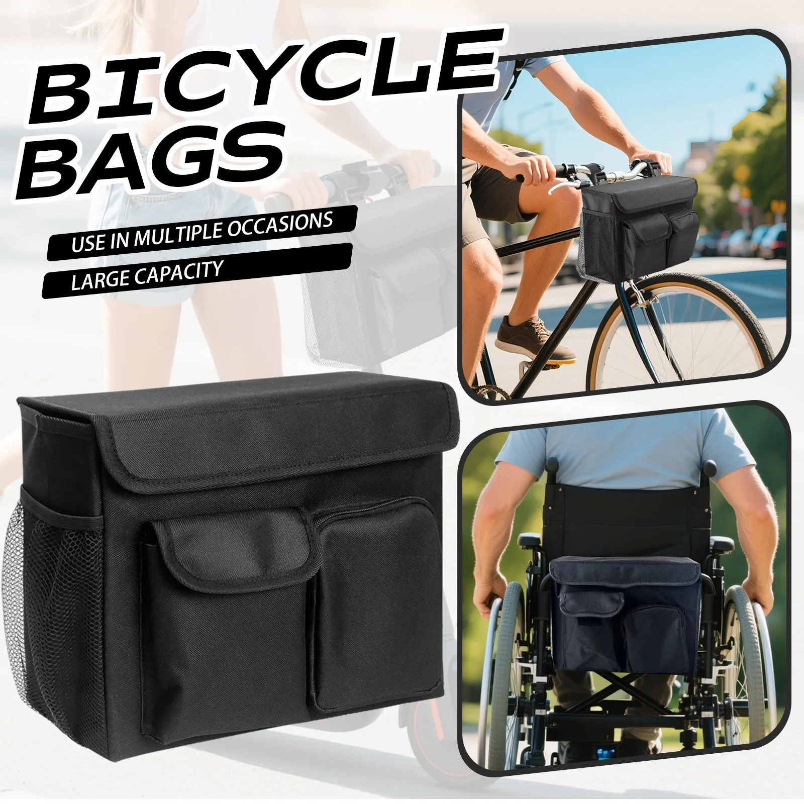 Scooter Bag Multi-functional Wheelchair Storage Organizer Walker Side Pouch Large Capacity