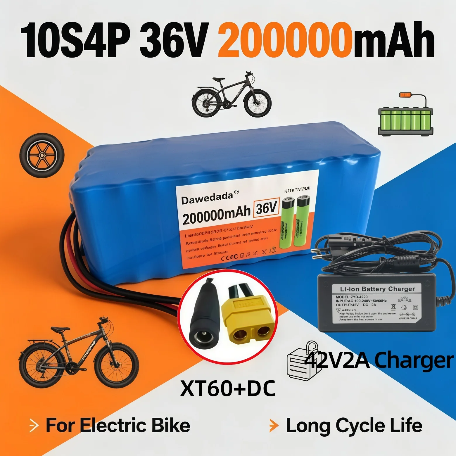Image of Wiederaufladbarer 10S4P 36V 200000mAh Lithium-Ionen-Akku mit mehrschichtigem Sicherheitsschutz, Ersatzgerät für Elektrofahrrad-Antriebssysteme