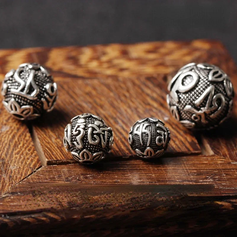 S925 Sterling Silver Thai Six-Character Mantra Spacer Beads Loose diy Bracelet Jewelry Material Accessories Proverbs