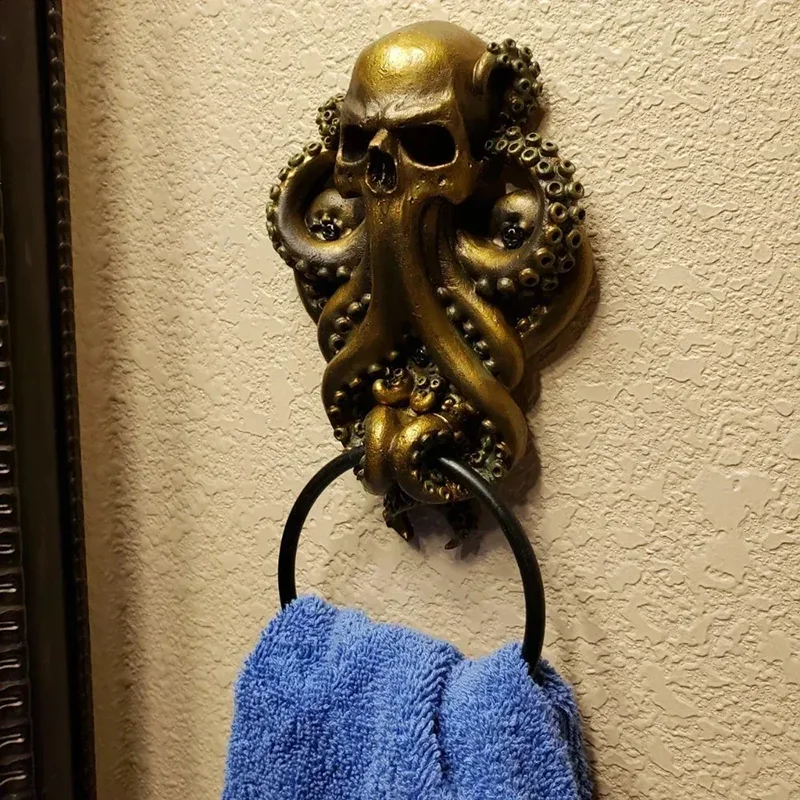 Octopus Skull Door Knocker Iron Unique Bizarre Gothic Home Decor Resin Crafts Handles Garden Outdoor Gate Decors Towel Rack
