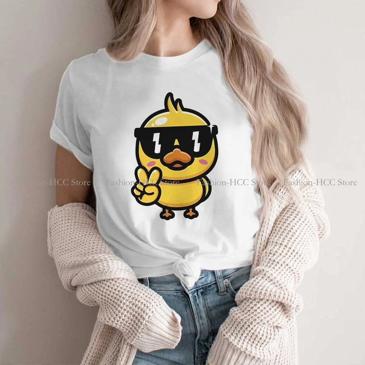 Cool O Neck TShirt Duck Emotion Classic Polyester T Shirt Woman's Clothes Fashion