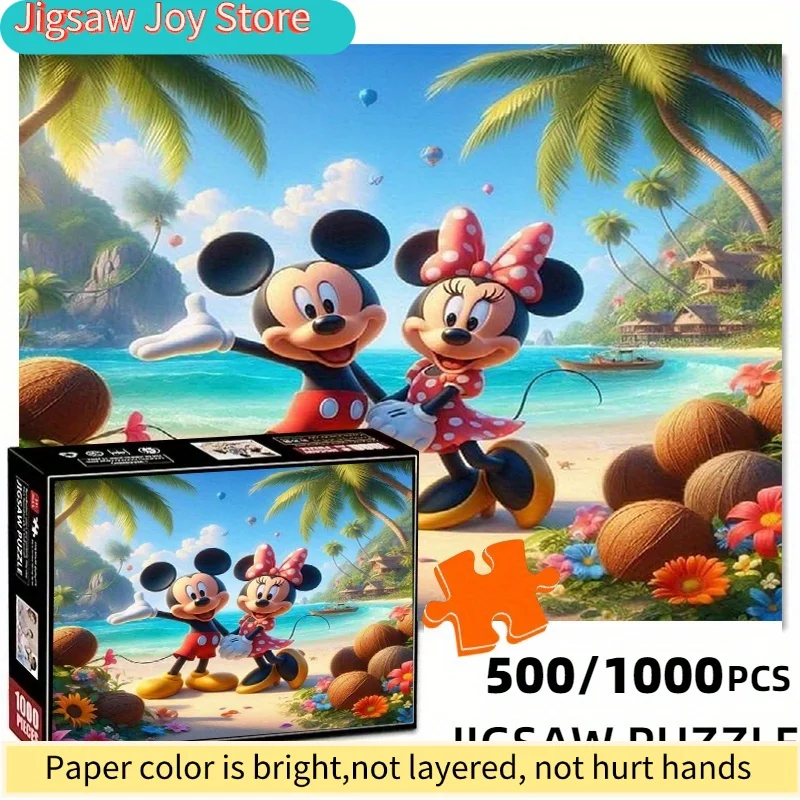 

Пазл «Пляжный отдых Микки и Минни» — яркий тропический дизайн с пальмами, кокосами и океаном — сложная головоломка для самостоятельной сборки