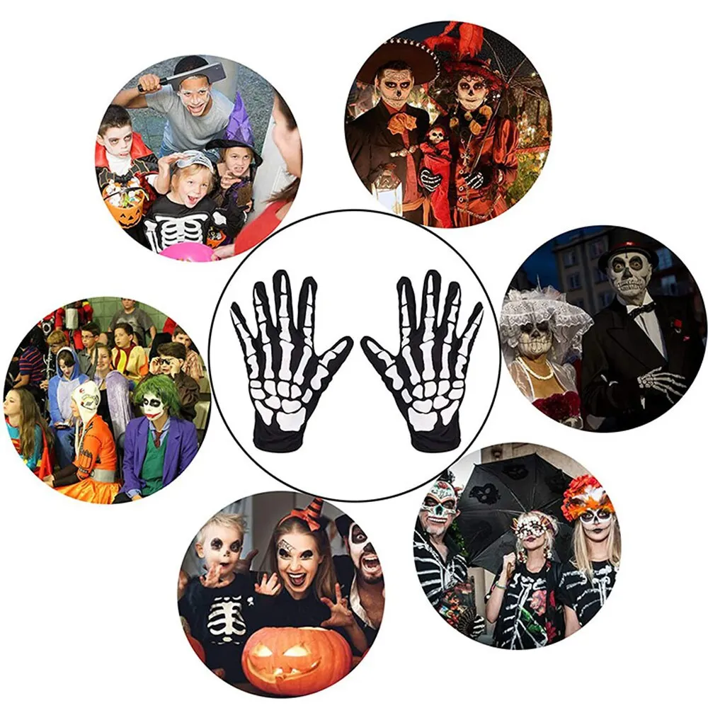 Halloween Skull Gloves Lightweight Full Finger Skeleton Cycling Gloves Costume Cosplay Equipment Accessories for Men Women Kids