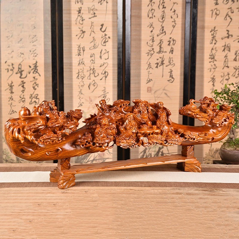 Ruyi Eight Immortals Crossing the Sea Ornament Large Mahogany Carving Home Living Room Solid Wood Jewelry Crafts