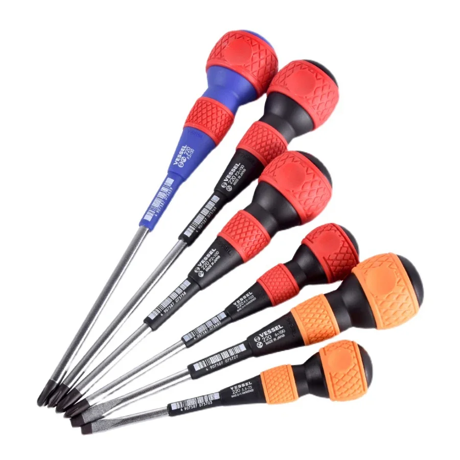 VESSEL 220 Series Ball Grip, (JIS) with High Precision Black Head Non-Slip with Magnetic Phillips and 1-Pin Screwdrivers
