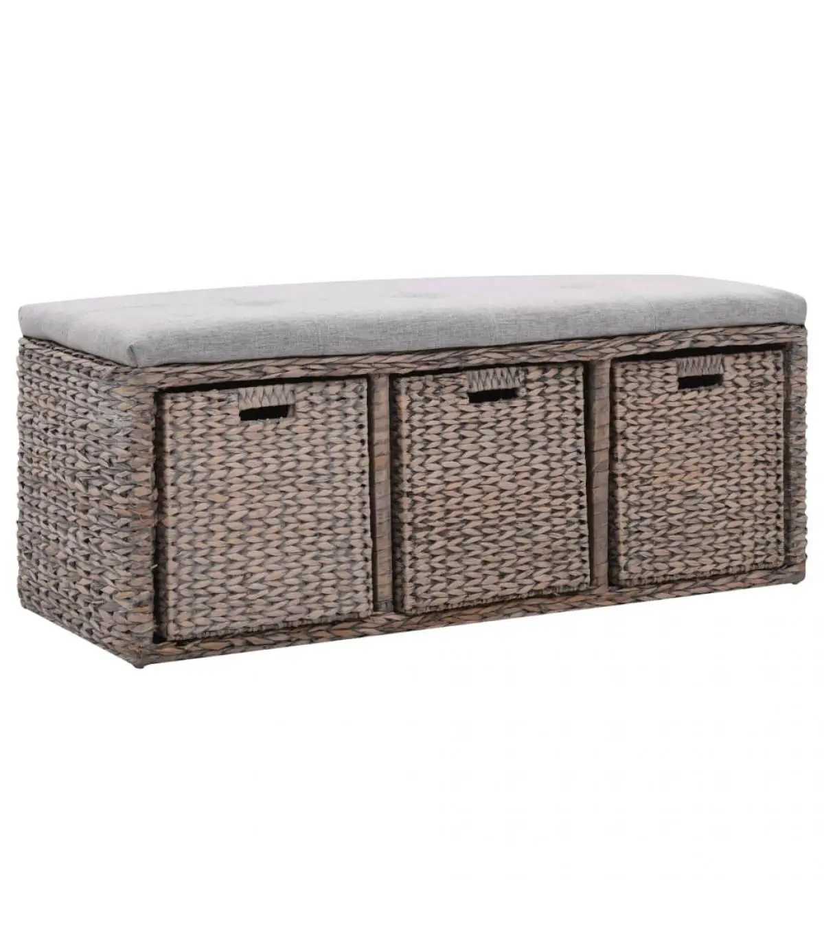 Benches for reception and storage bench with 3 baskets seagrass 105x40x42 cm Gray