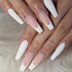 Nail Art Full Cover Artificial Fake Nails White U Colorful False Nails Seamless Removable Fake Nails Ballerina Press On Nail Set