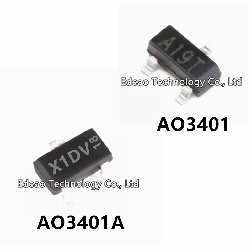 100-1000PCS/lot NEW AO3401 AO3401A SOT-23 Marking：A19T  X1DV  P-channel  MOSFET 3401 3401A SMD