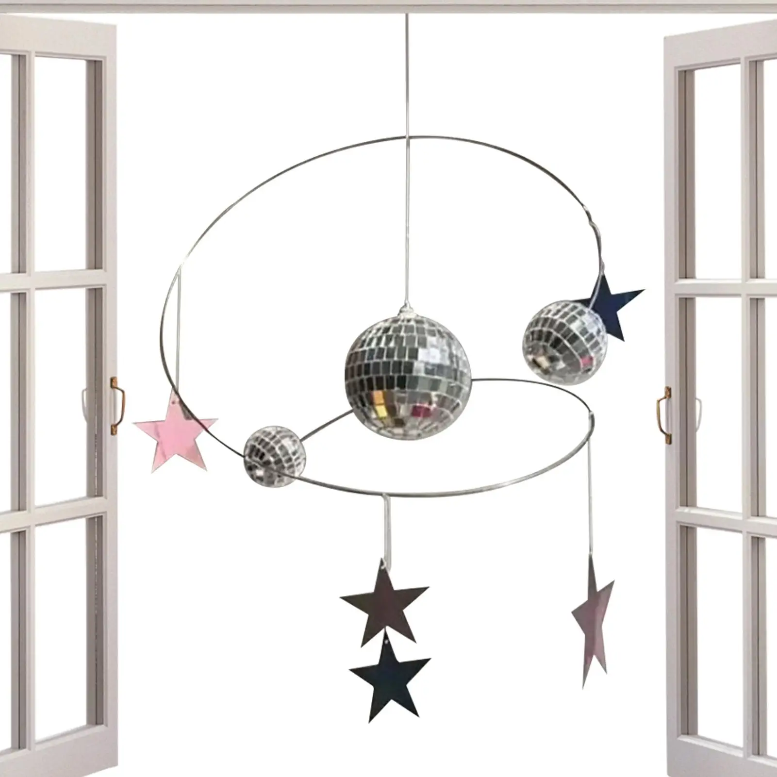 

Disco Ball Ornaments DIY Spiral Suncatcher With Disco Ball And Reflective Stars Spinner Spiral For Sunlight Reflection Window