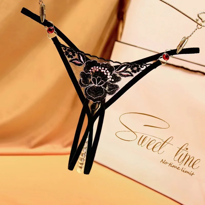 جديد وصول المرأة مثير افتتاح المنشعب سراويل السيدات الدانتيل ملخصات سيور سلسلة الملابس الداخلية اللؤلؤ مثير الملابس الداخلية