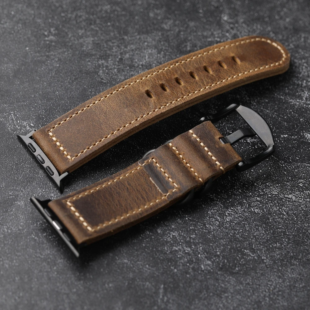 Handmade first layer cowhide leather strap adapted for iwatch Apple Genuine Leather Watchbad 49MM 45MM 44MM 41MM, vintage style