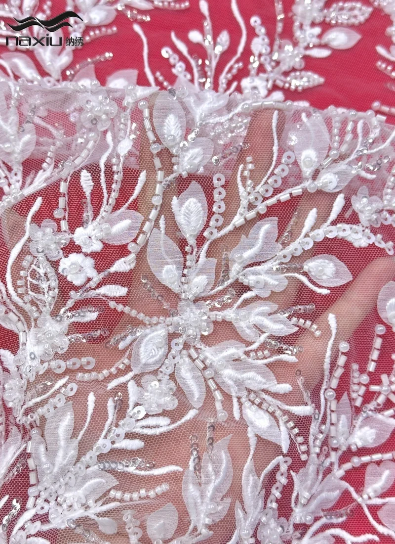

Madison African 3D Flower Lace Fabric Embroidery Sequins French Mesh Lace Fabric With Groom Nigerian Tulle Lace For Party Dress