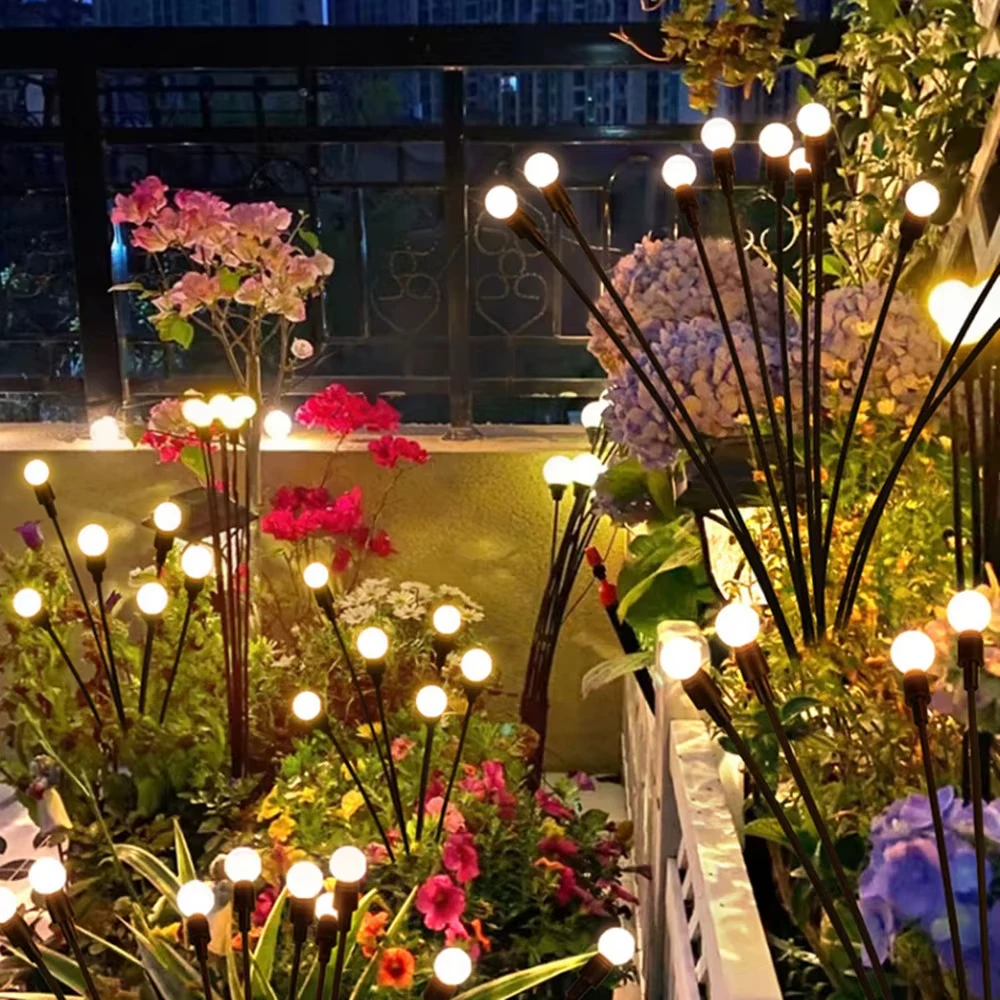 أضواء اليراع الشمسية 10 LED أضواء الحديقة في الهواء الطلق نابضة بالحياة سوينغ IP65 مصابيح مقاومة للماء للفناء مسار عيد الميلاد الديكور