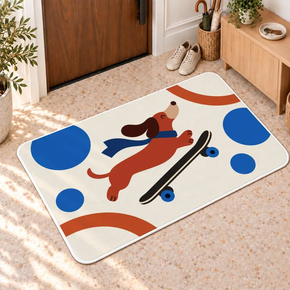 Skater Dachshund Floor Mat Flannel Rug Soft Non Slip Door Mat for Bathroom Bedroom Entryway Home Decor Gift