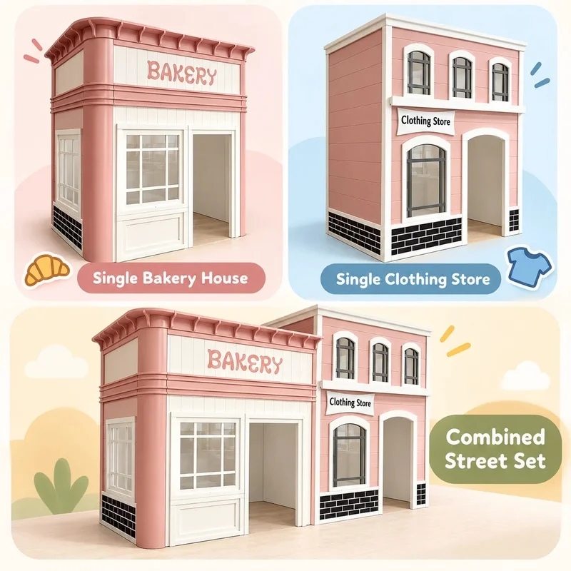 Custom Wooden Bakery Shop Interior Furniture Display Counter Retail Store Furniture Design Kids Role Play House for Playground