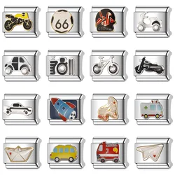 Memnon 2024 Fashion Gift Bicycle motorcycle car  Charm Italian Links Charms Fit 9mm Stainless Steel Bracelet Making DIY Jewelry